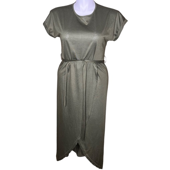 Asymmetrical Olive Green Belted T-Shirt Dress size L - Picture 7 of 15